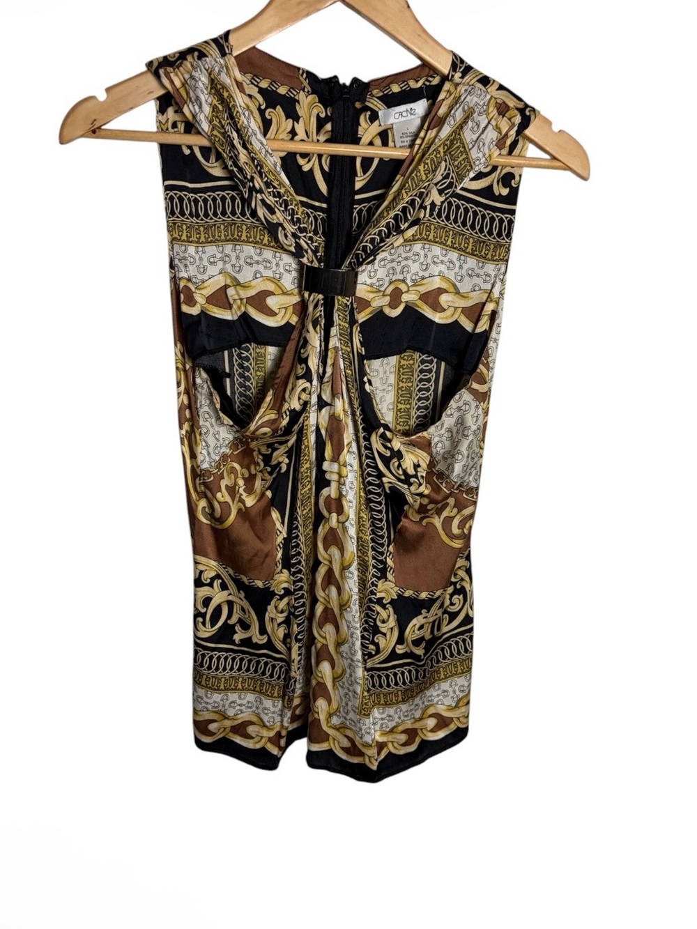Y2K Cache silk horsebit cutout metal detail sleevesless blouse size L
